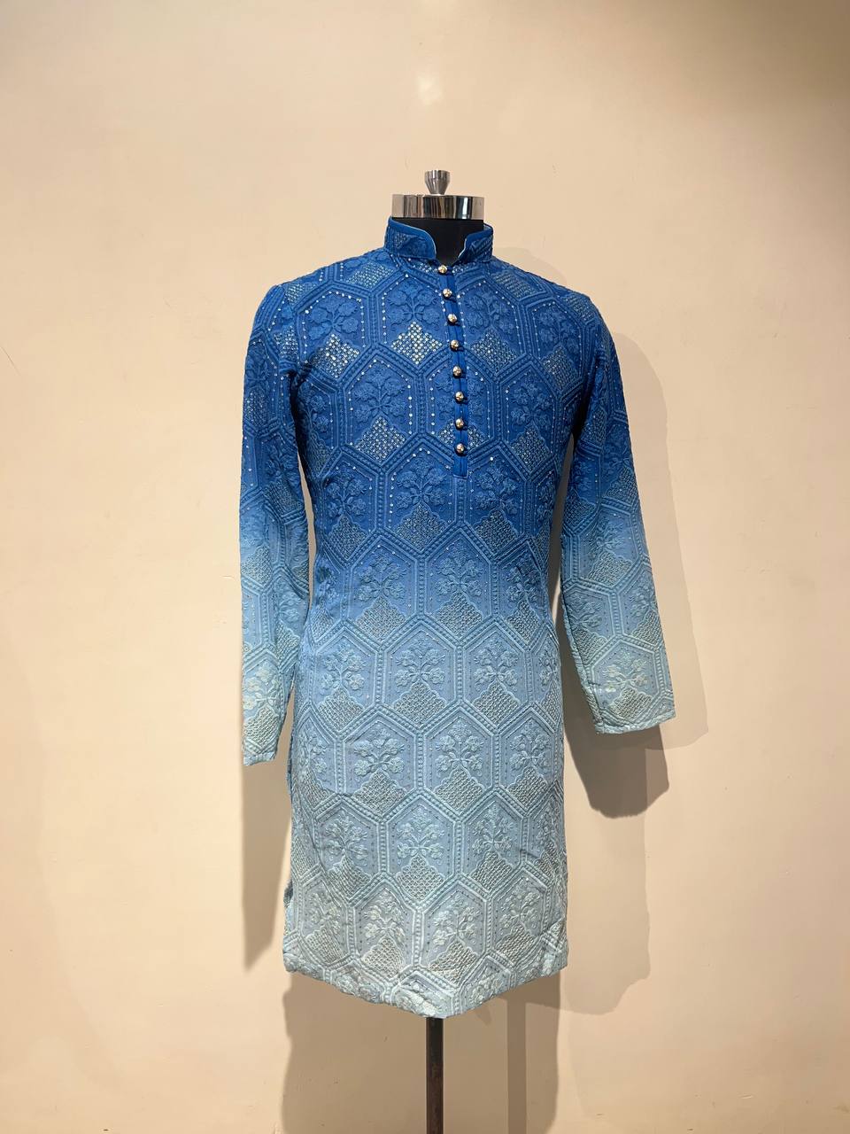 Ombre Dyed Chikankari Kurta Set With Sequins