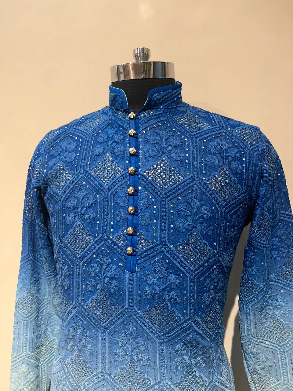 Ombre Dyed Chikankari Kurta Set With Sequins