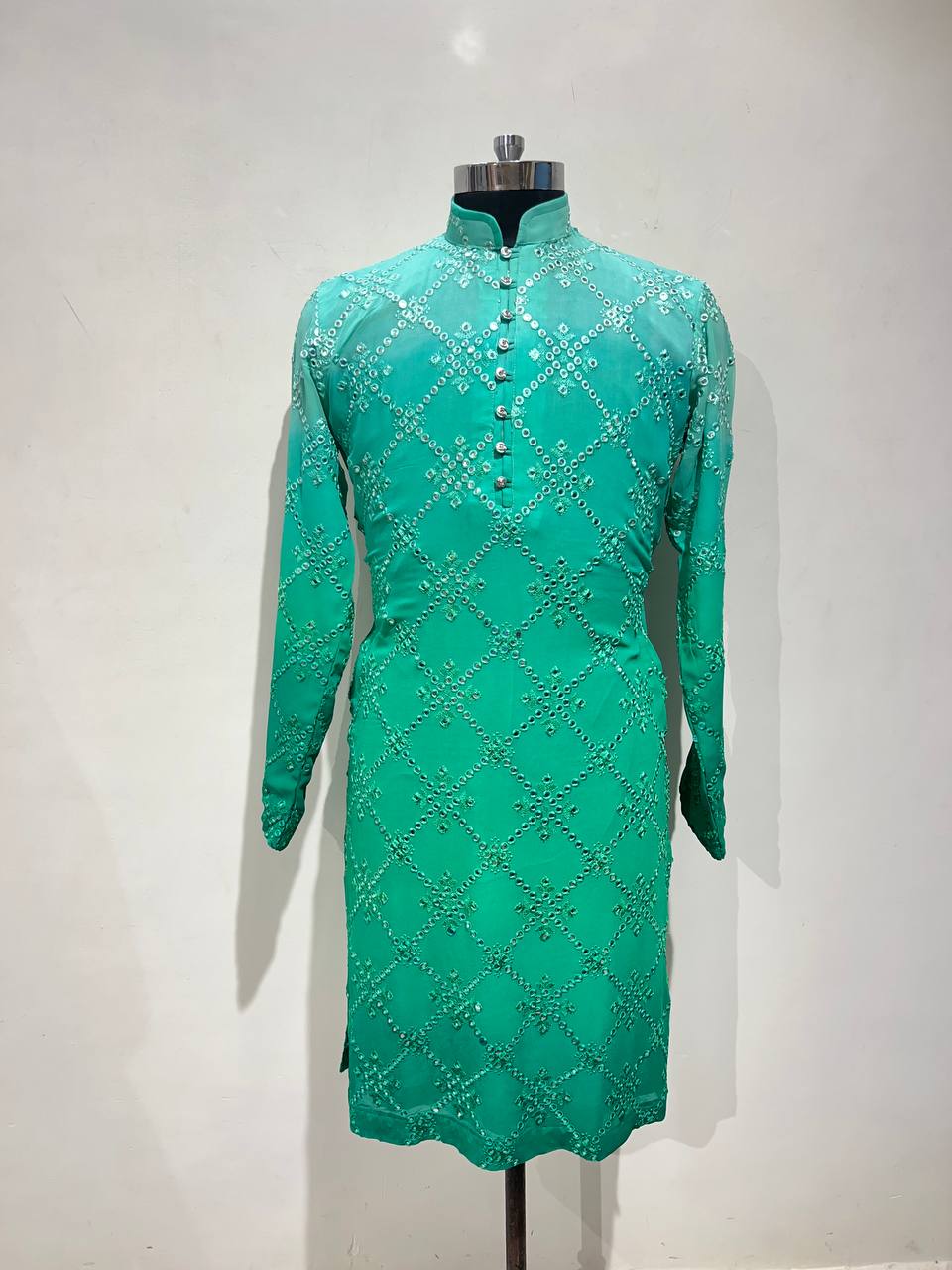 Ombre Dyed Mirrorwork Kurta Set