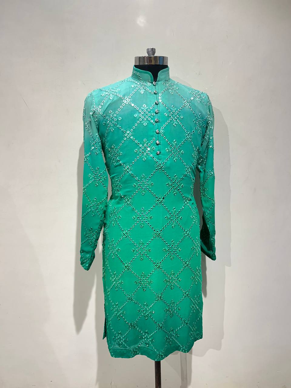 Ombre Dyed Mirrorwork Kurta Set