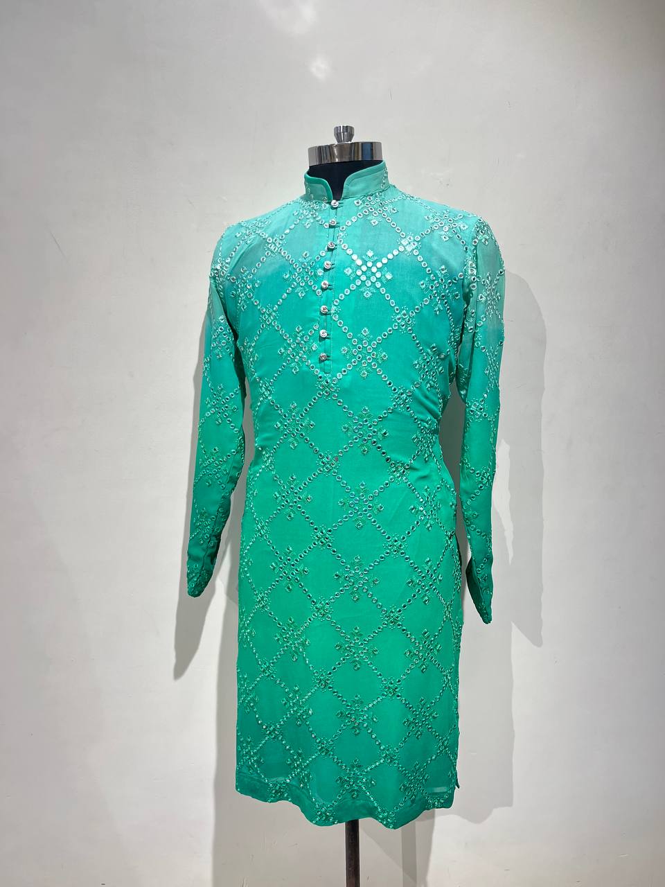 Ombre Dyed Mirrorwork Kurta Set