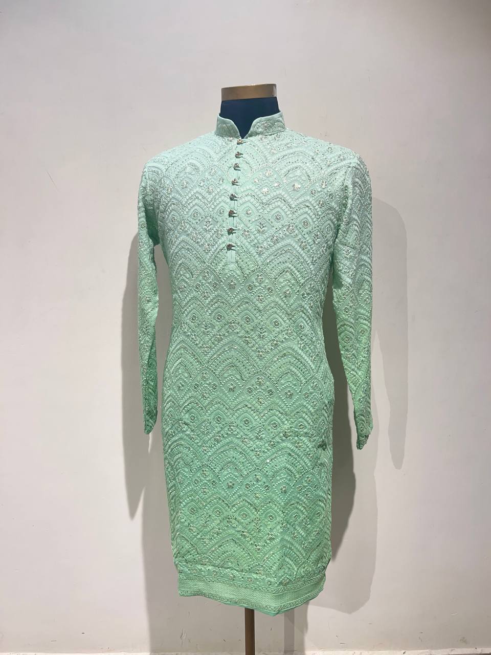 Ombre Dyed Chikankari Kurta Set With Sequins