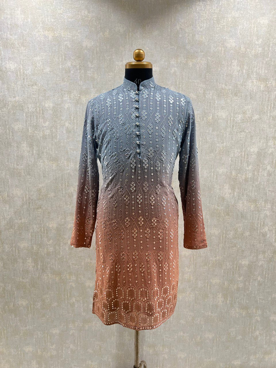 Ombre Dyed Mirrorwork Kurta Set