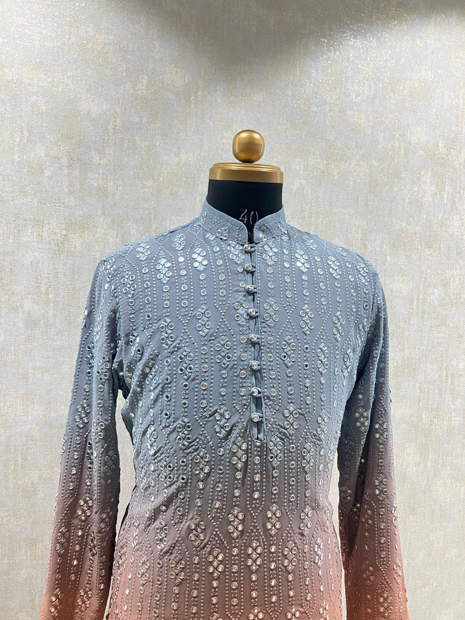 Ombre Dyed Mirrorwork Kurta Set