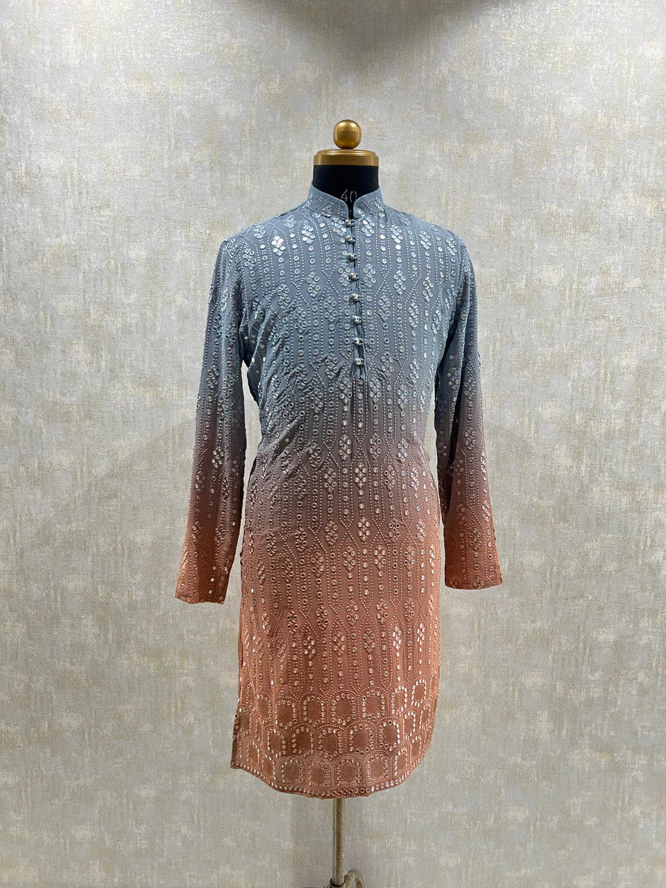 Ombre Dyed Mirrorwork Kurta Set