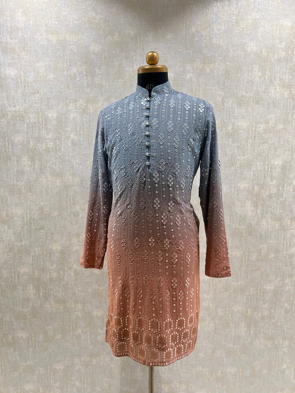 Ombre Dyed Mirrorwork Kurta Set