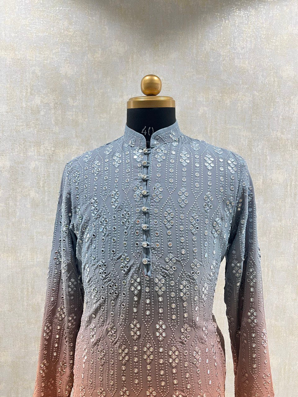 Ombre Dyed Mirrorwork Kurta Set