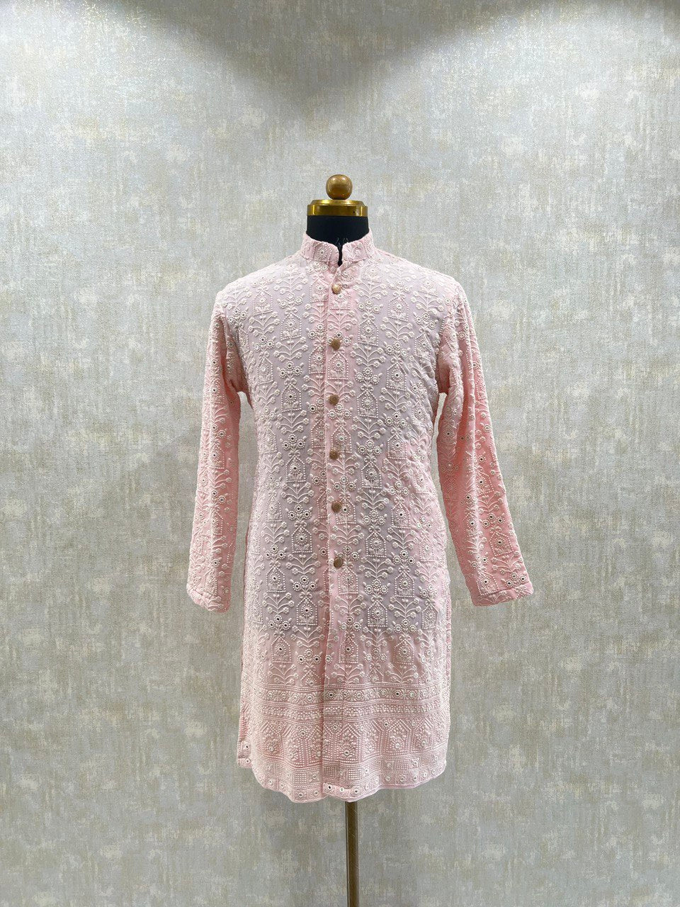 Full Buttoned Mirror Embroidery Kurta Set