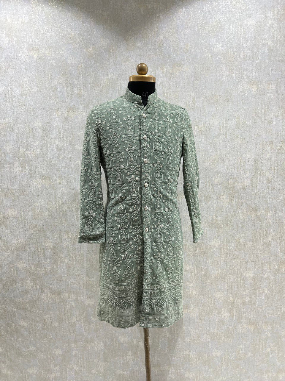 Full Buttoned Mirror Embroidery Kurta Set