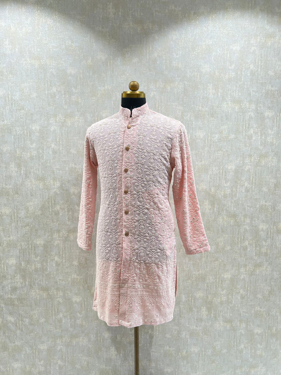 Full Buttoned Mirror Embroidery Kurta Set