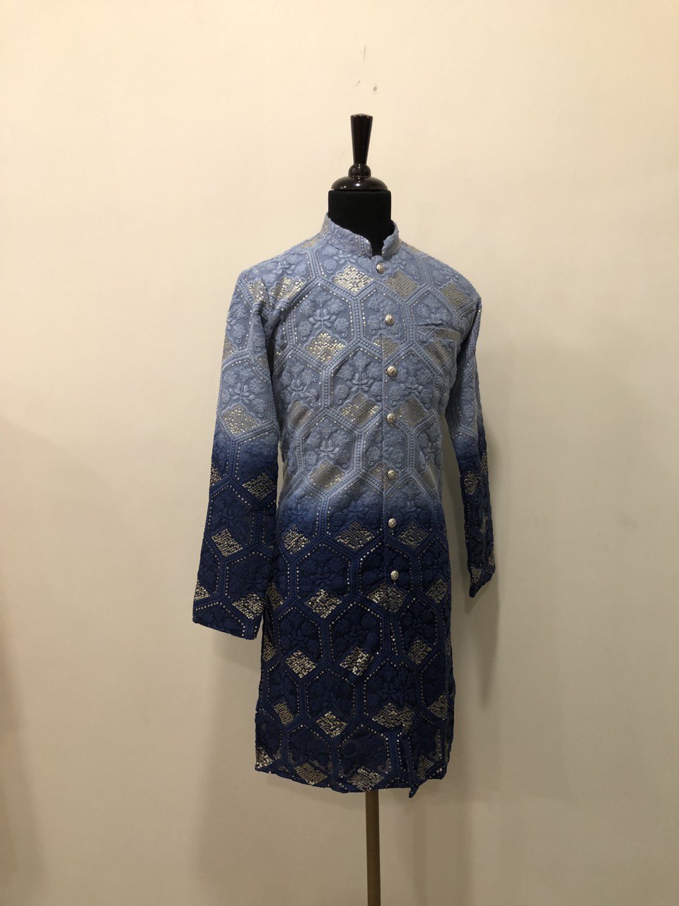 Full Buttoned Ombre Effect Kurta Set With Sequins