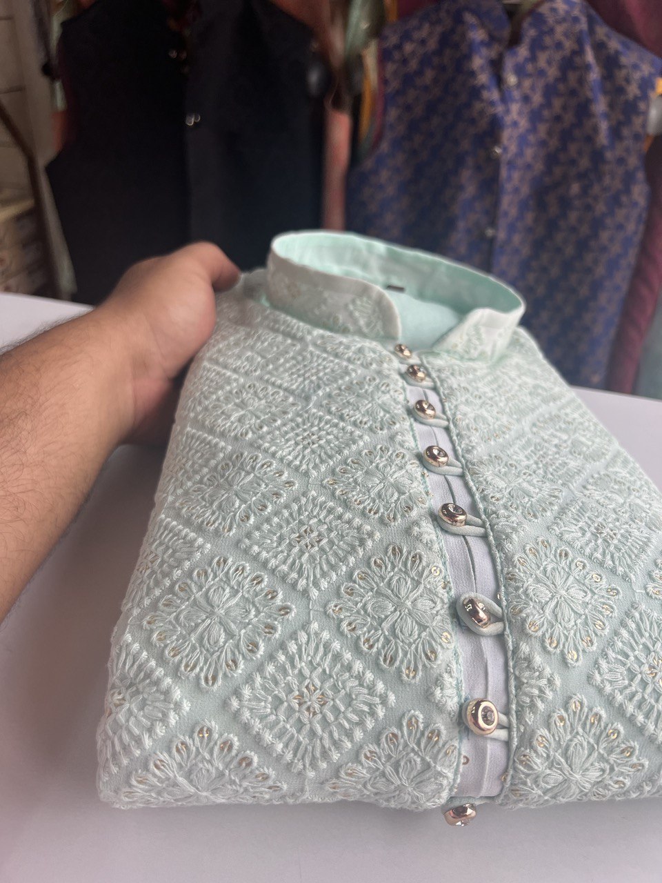 Lucknowi Sequins Worked Chikankari Kurta Set