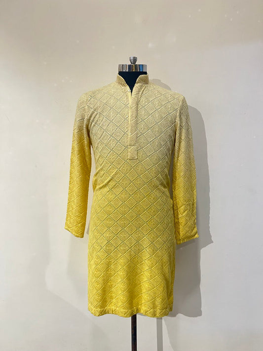 Ombre Dyed Chikankari Kurta Set With Sequins