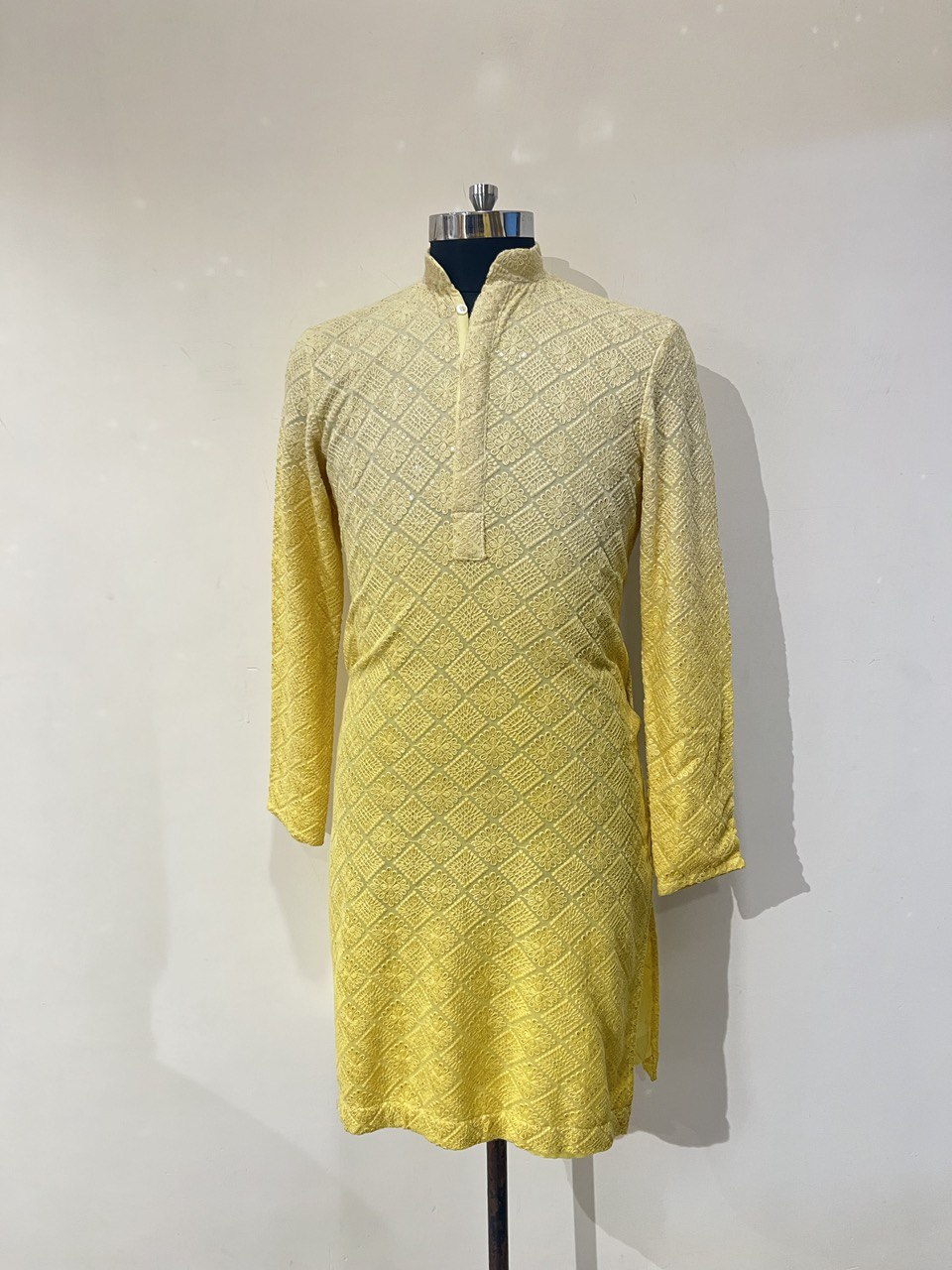 Ombre Dyed Chikankari Kurta Set With Sequins