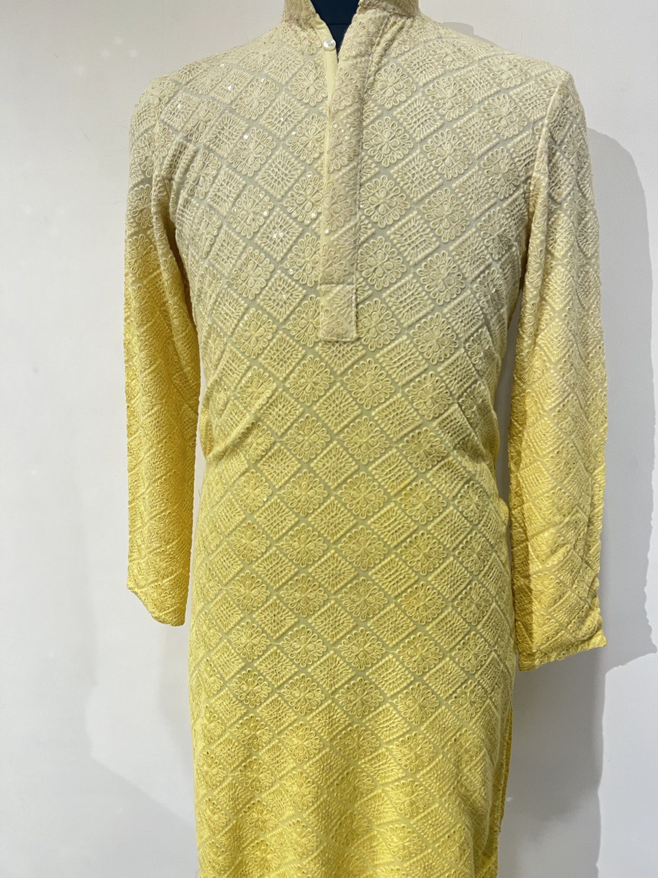 Ombre Dyed Chikankari Kurta Set With Sequins