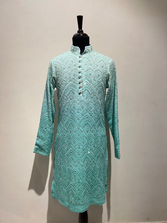 Ombre Dyed Chikankari Kurta Set With Sequins