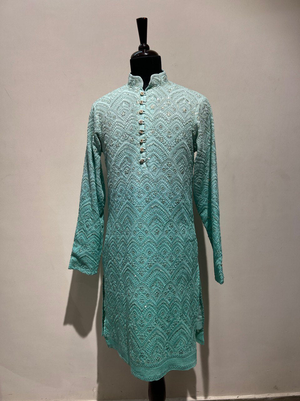 Ombre Dyed Chikankari Kurta Set With Sequins