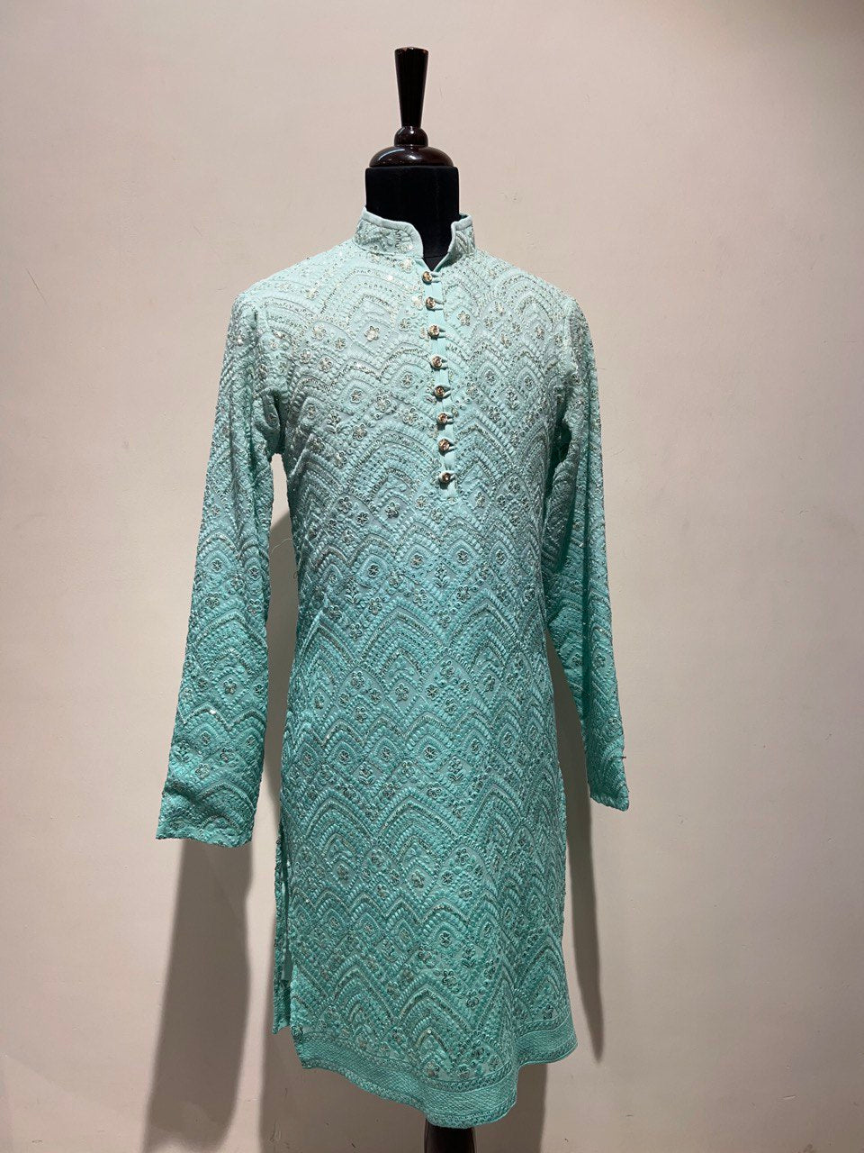 Ombre Dyed Chikankari Kurta Set With Sequins