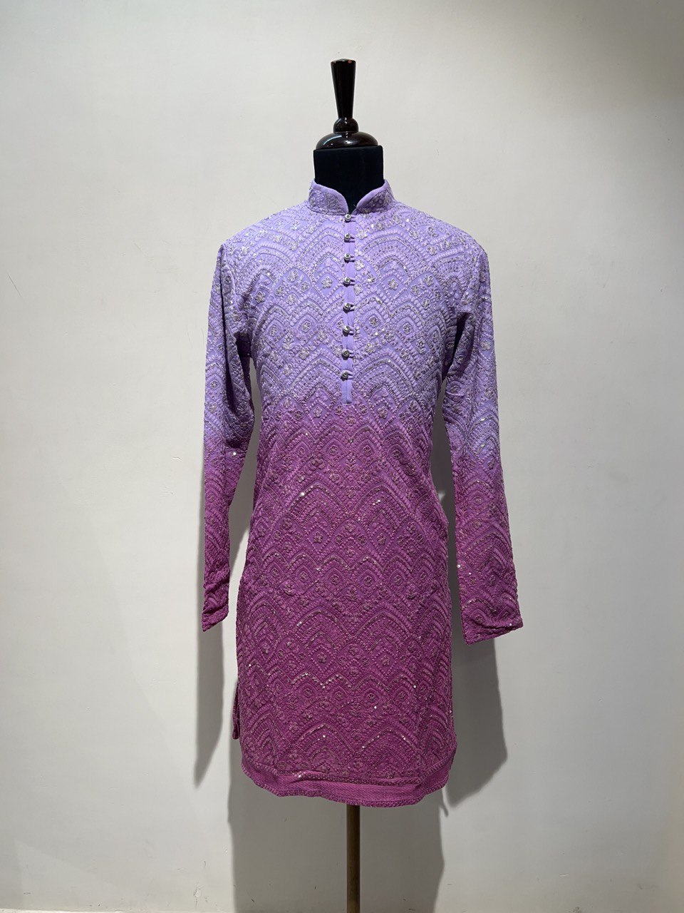 Ombre Dyed Chikankari Kurta Set With Sequins