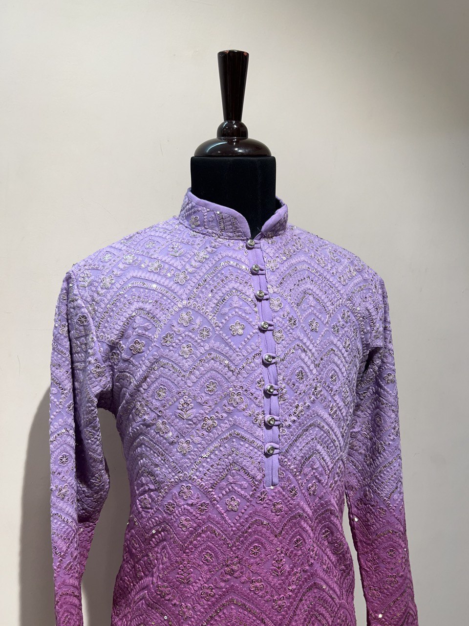 Ombre Dyed Chikankari Kurta Set With Sequins