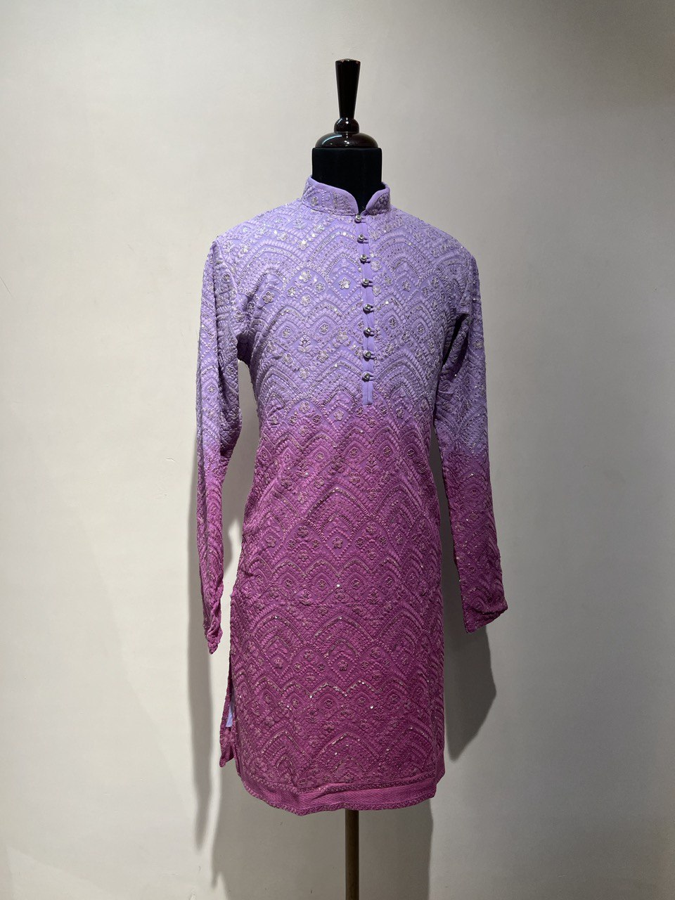 Ombre Dyed Chikankari Kurta Set With Sequins