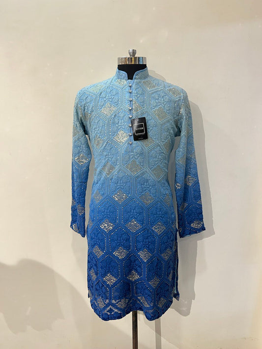 Ombre Dyed Chikankari Kurta Set With Sequins