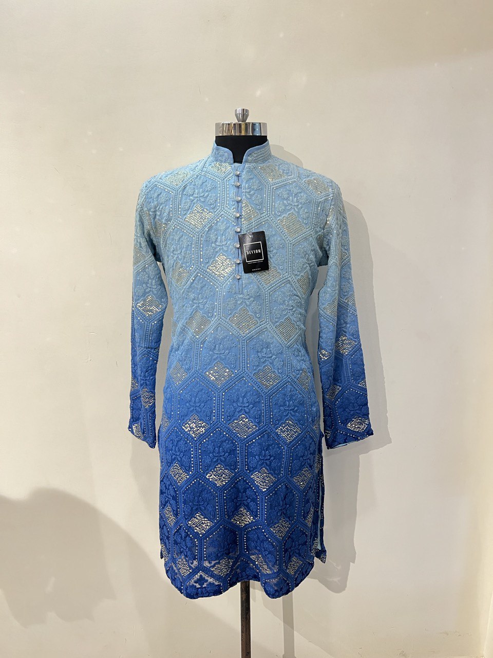 Ombre Dyed Chikankari Kurta Set With Sequins