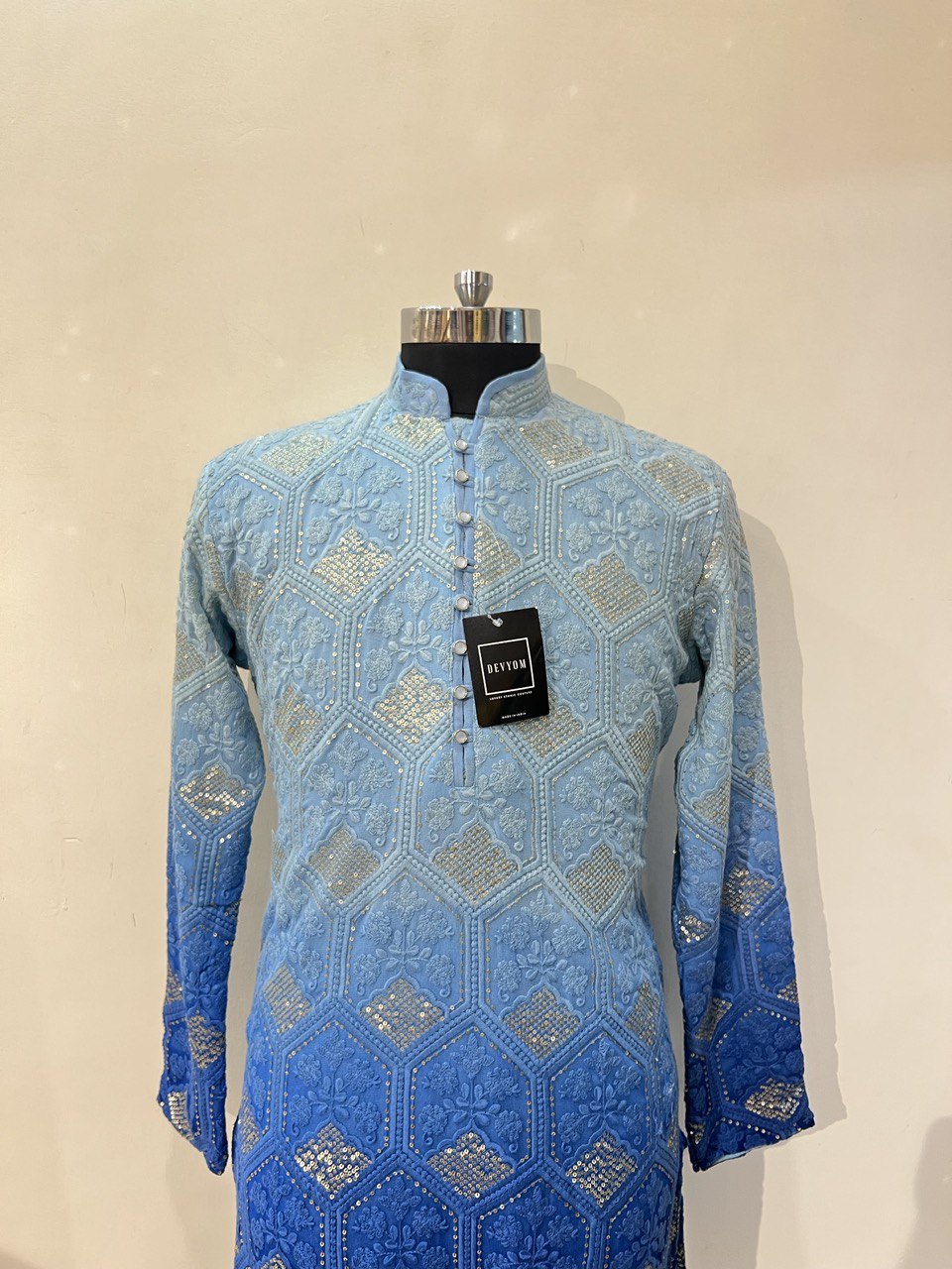 Ombre Dyed Chikankari Kurta Set With Sequins