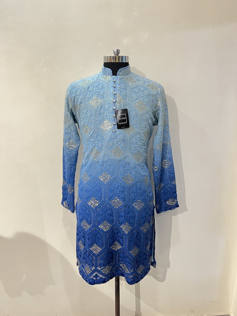 Ombre Dyed Chikankari Kurta Set With Sequins