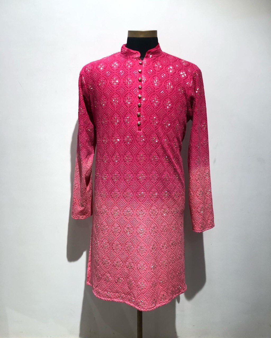 Ombre Dyed Chikankari Kurta Set With Sequins