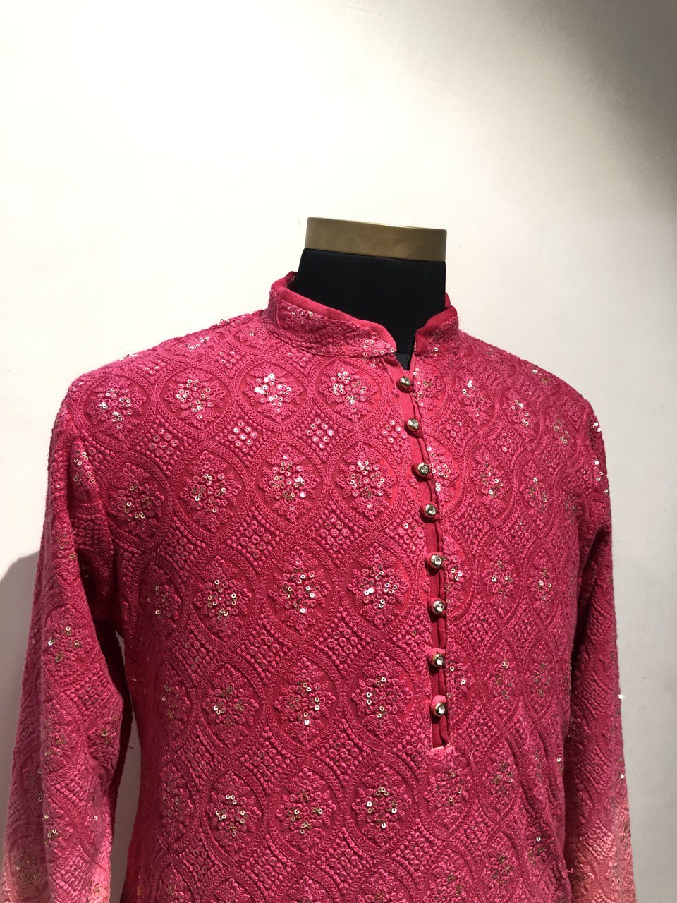 Ombre Dyed Chikankari Kurta Set With Sequins