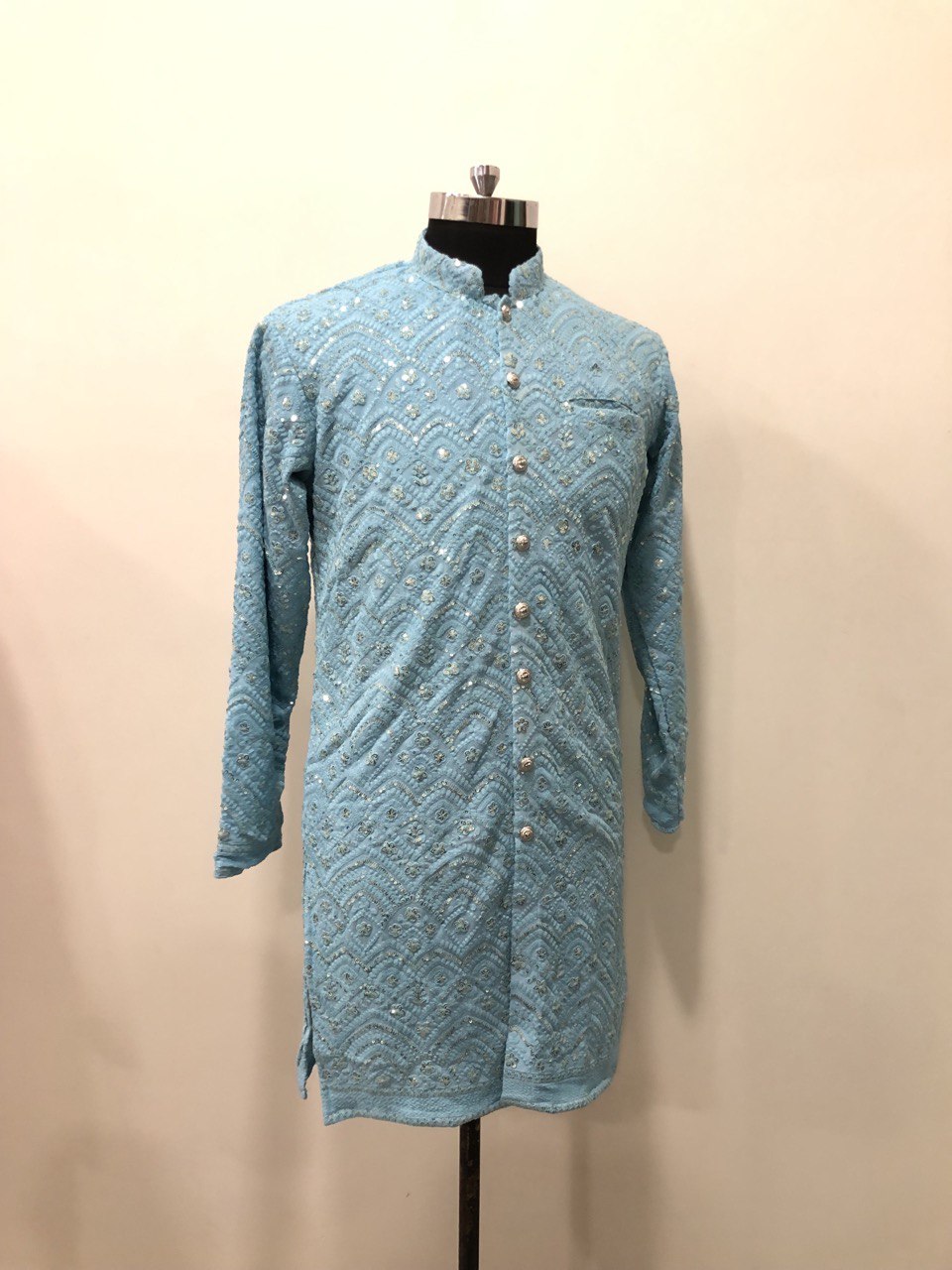 Full Buttoned Sequins Worked Kurta Set