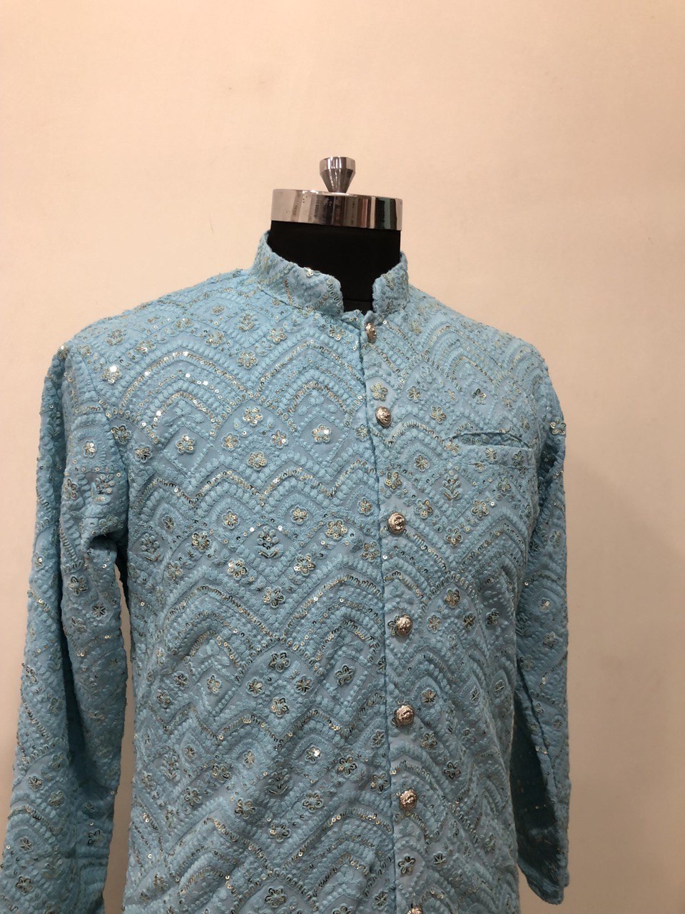 Full Buttoned Sequins Worked Kurta Set