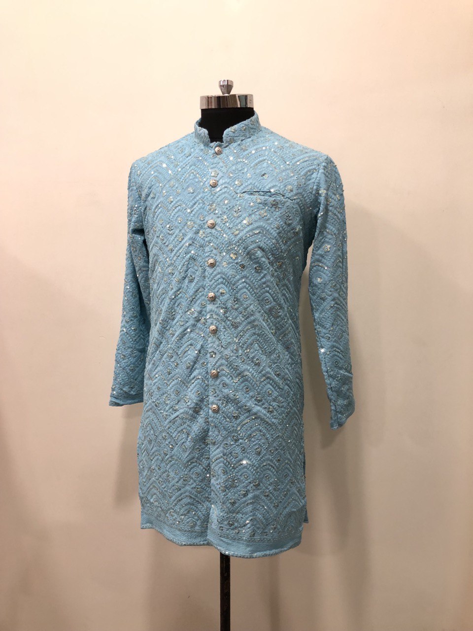 Full Buttoned Sequins Worked Kurta Set