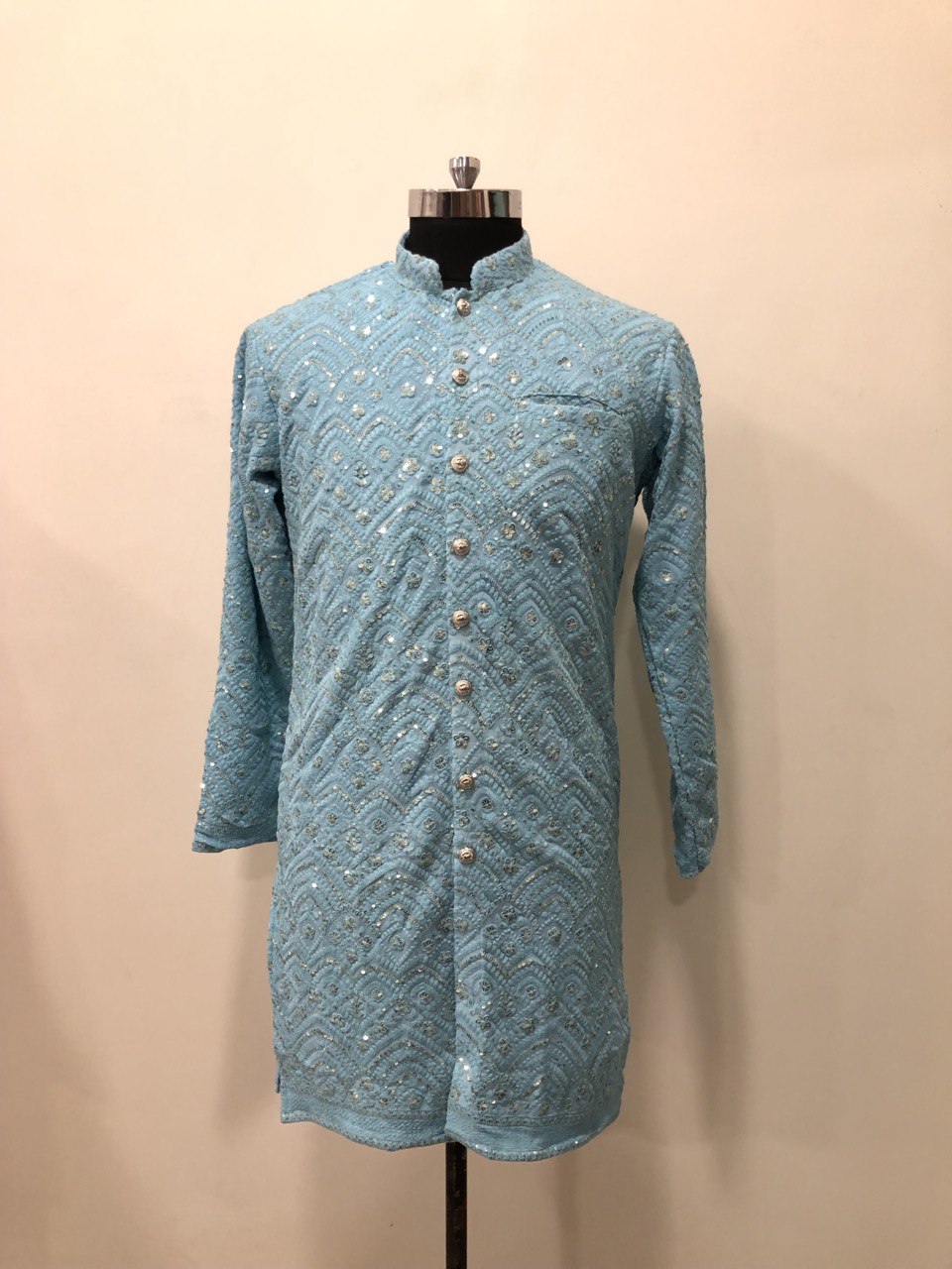 Full Buttoned Sequins Worked Kurta Set