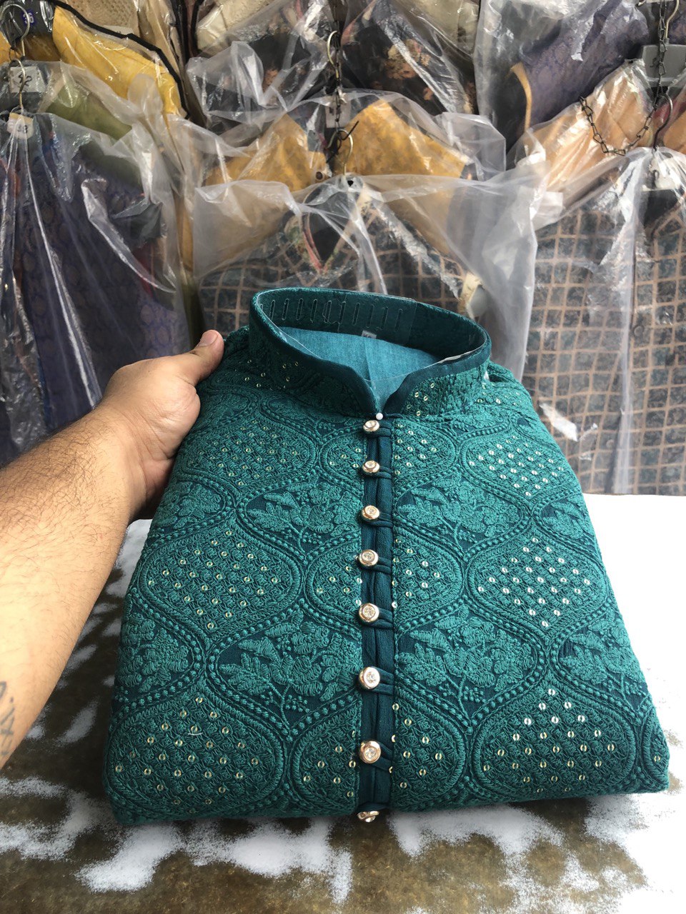 Lucknowi Sequins Worked Chikankari Kurta Set