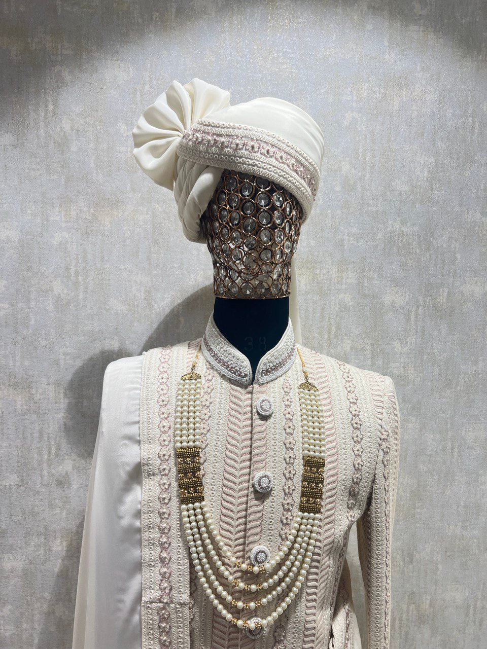 Ivory Groomswear Sherwani With Blush Pink Handwork