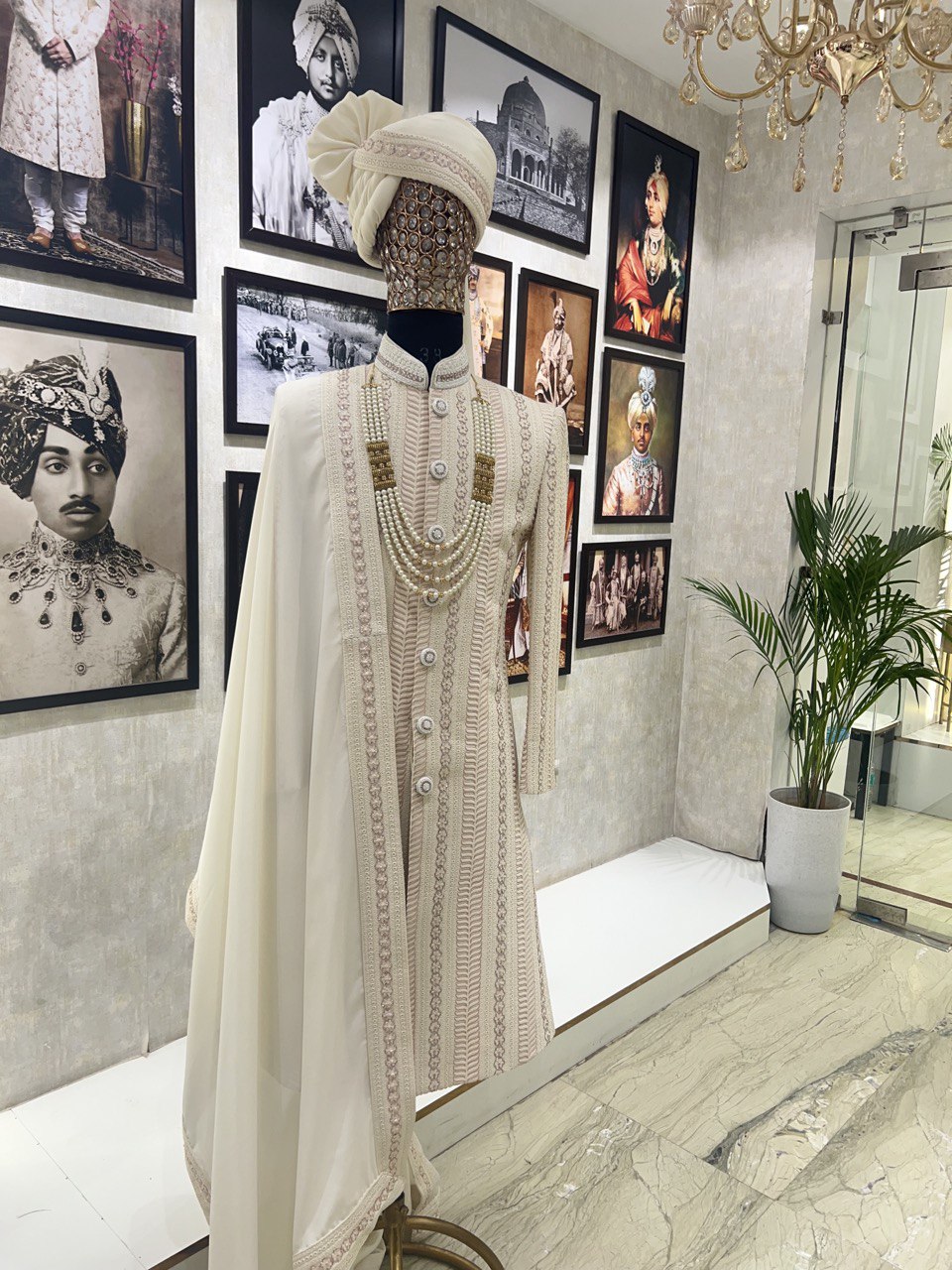 Ivory Groomswear Sherwani With Blush Pink Handwork