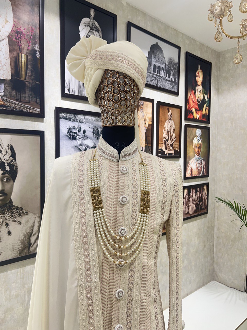 Ivory Groomswear Sherwani With Blush Pink Handwork