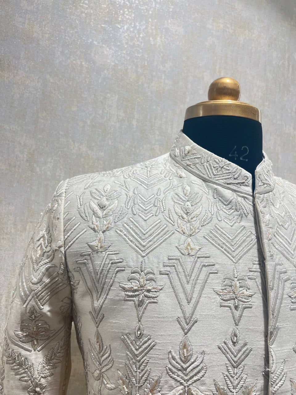 Ivory Thread Sherwani Set With Cut Dana Embroidery