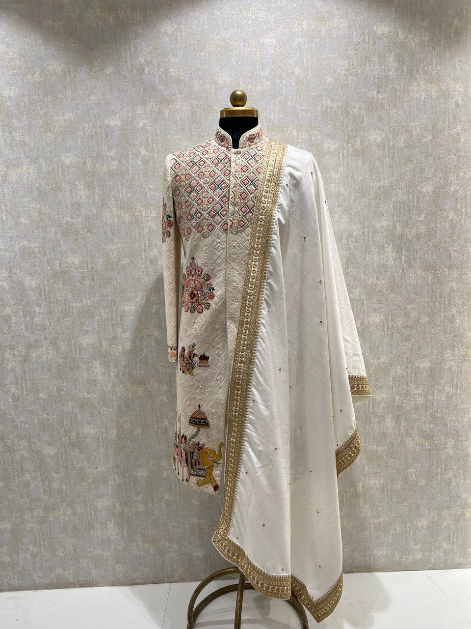 Rajwada Themed Cutdana Embroidery Sherwani Set