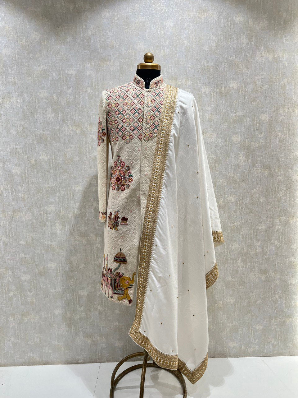 Rajwada Themed Cutdana Embroidery Sherwani Set