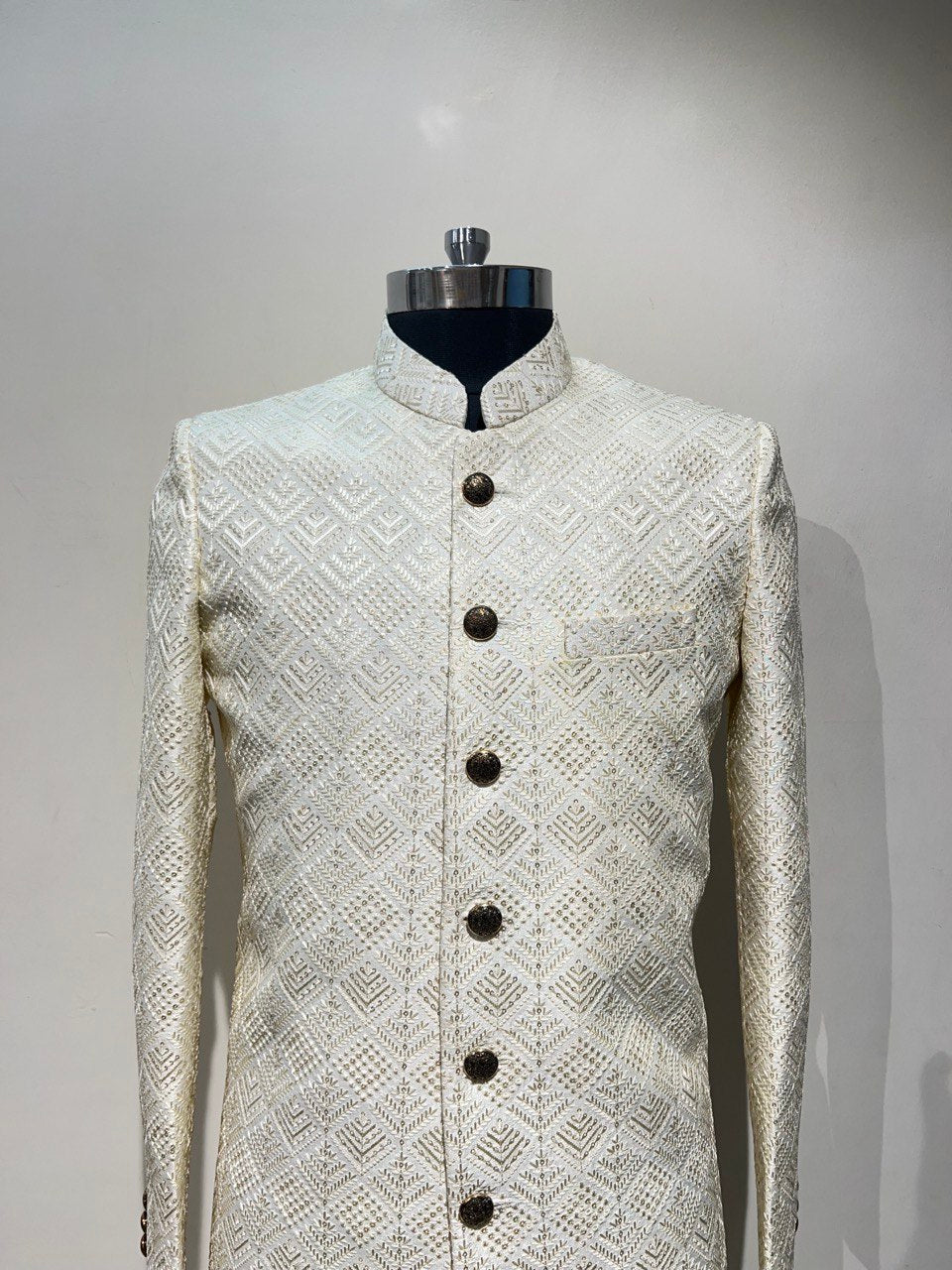 Ivory Threadwork Sherwani Set With Pink Hints