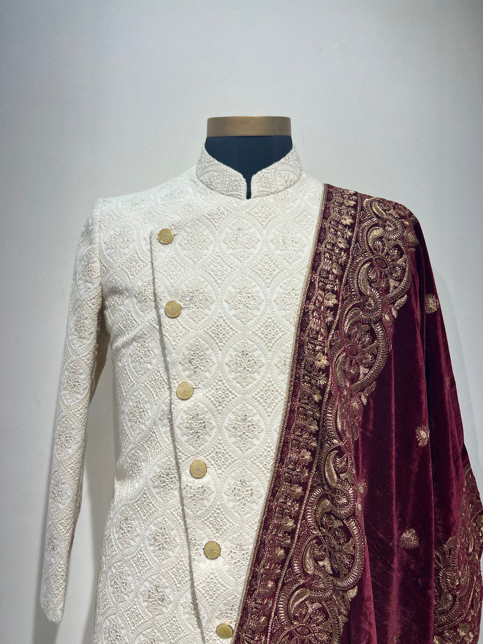 Ivory Asymettric Groomswear Sherwani Set