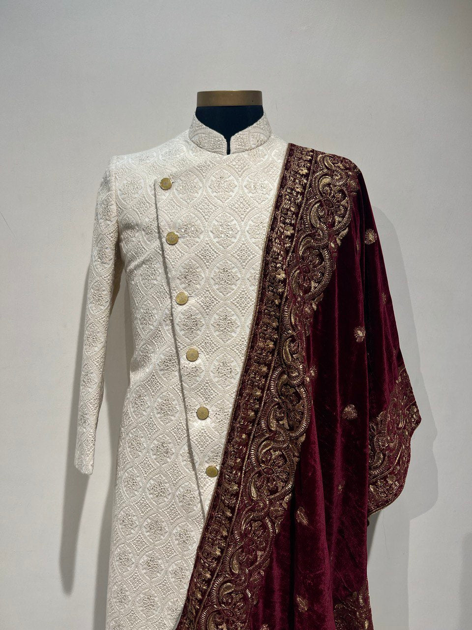 Ivory Asymettric Groomswear Sherwani Set