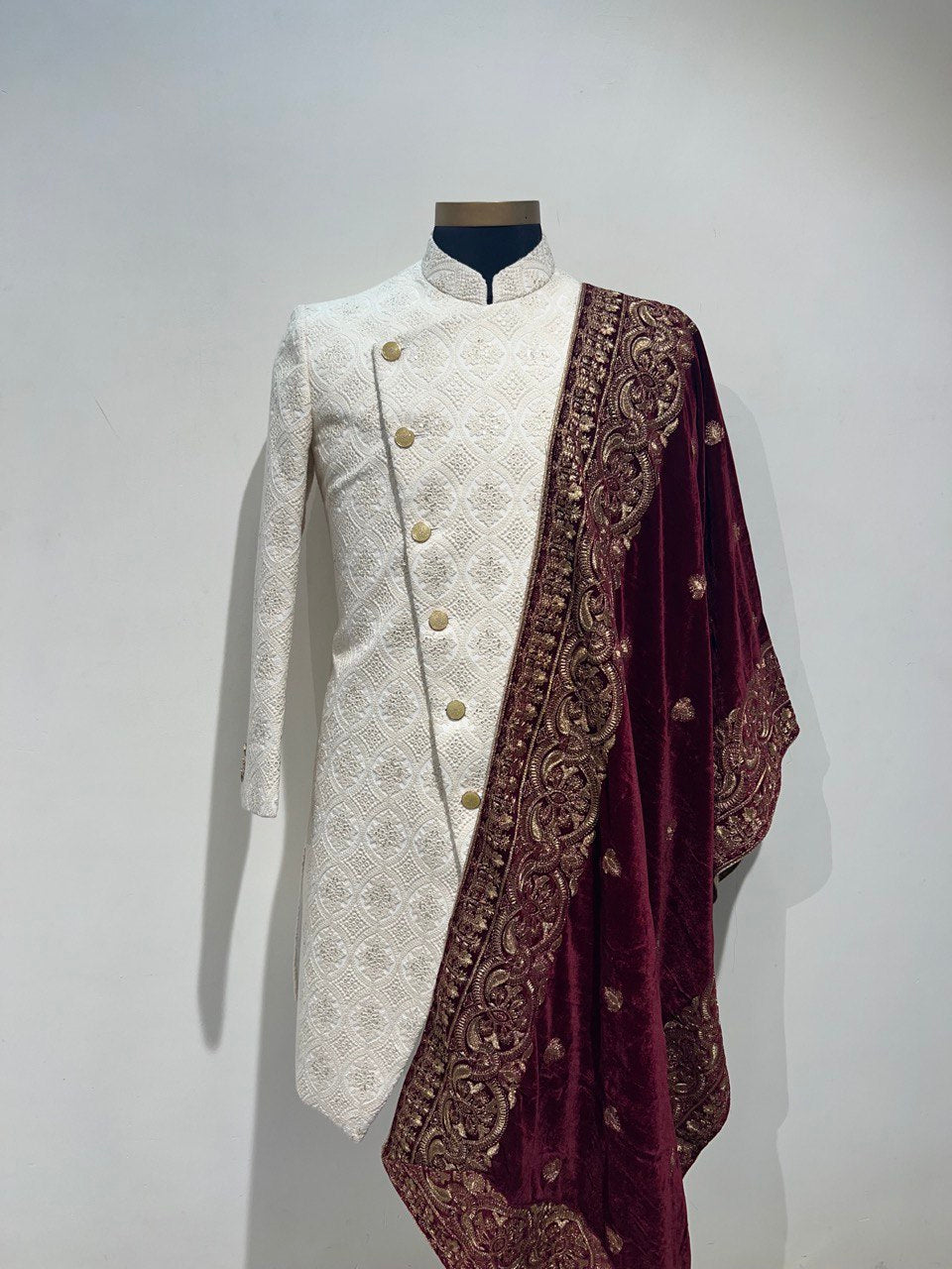 Ivory Asymettric Groomswear Sherwani Set