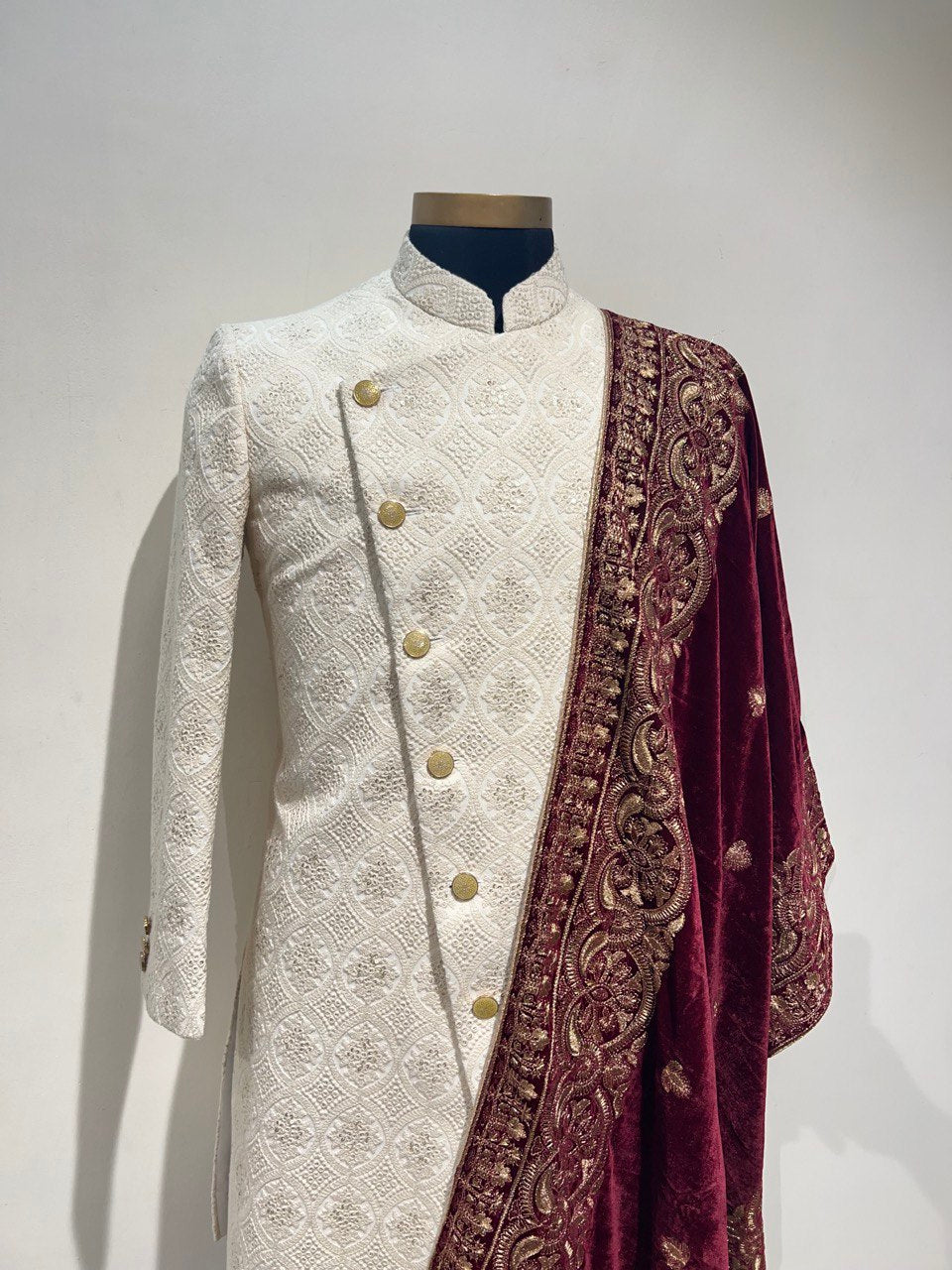 Ivory Asymettric Groomswear Sherwani Set