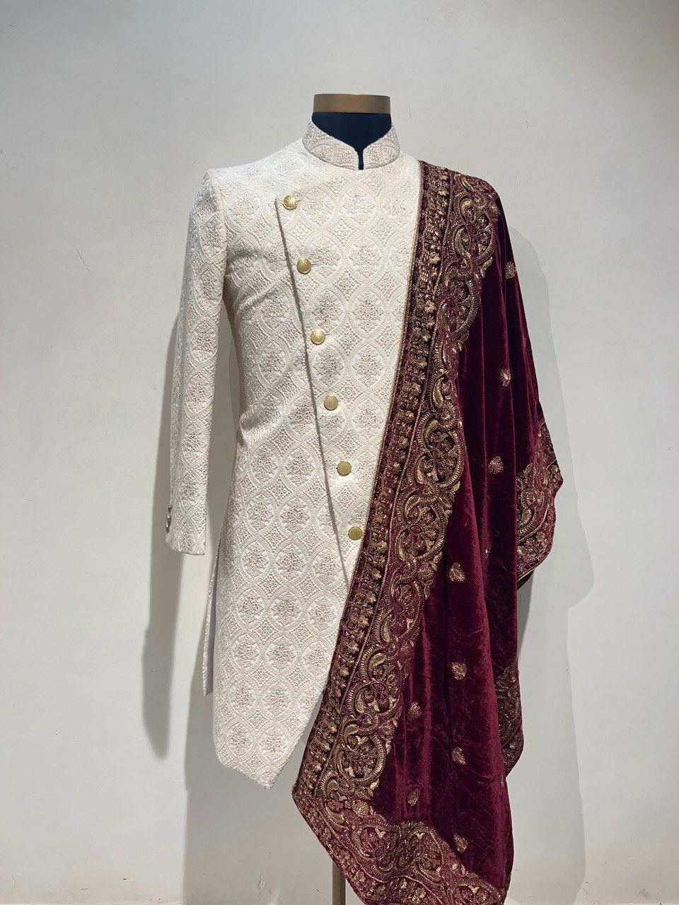 Ivory Asymettric Groomswear Sherwani Set