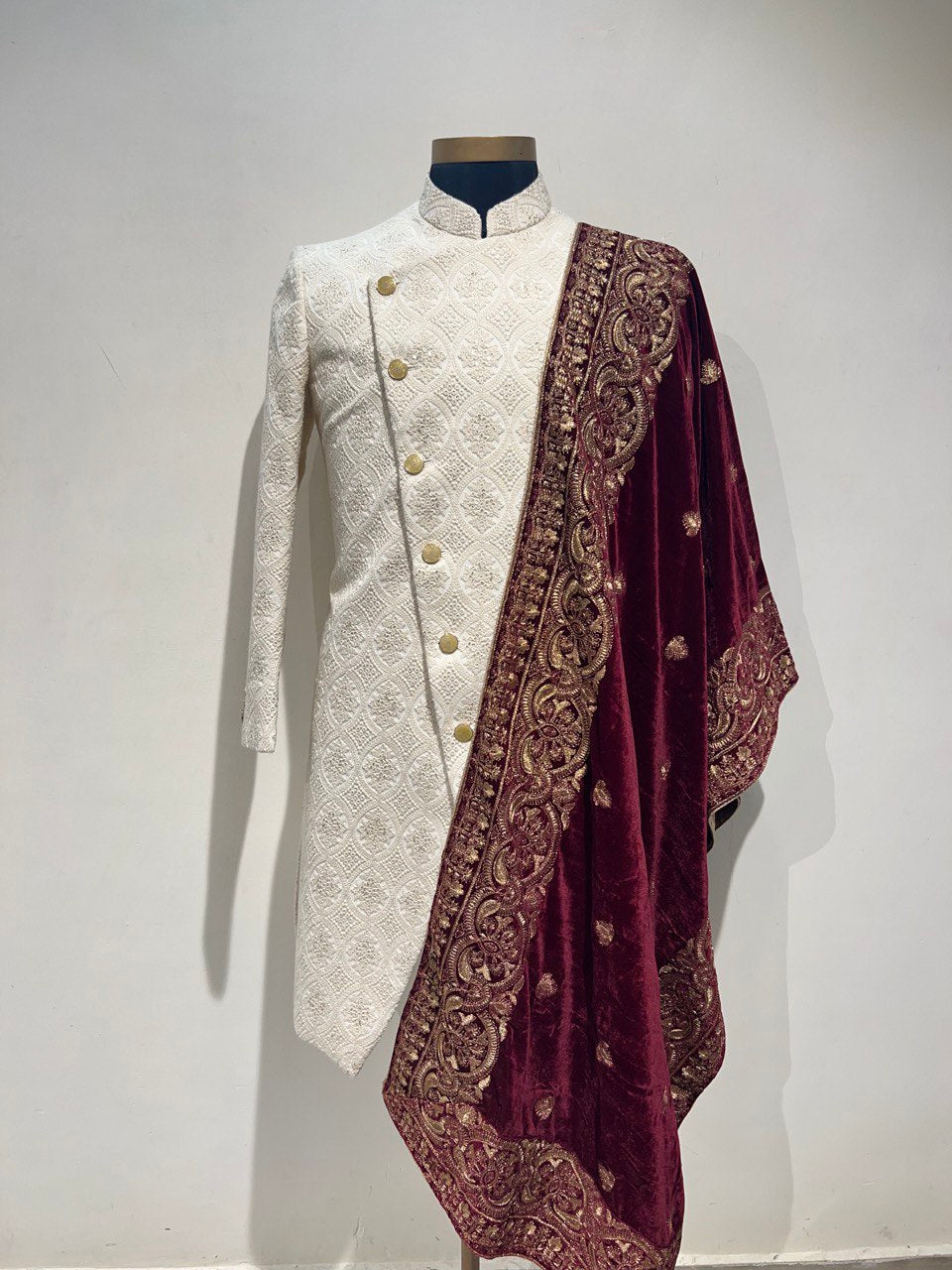 Ivory Asymettric Groomswear Sherwani Set