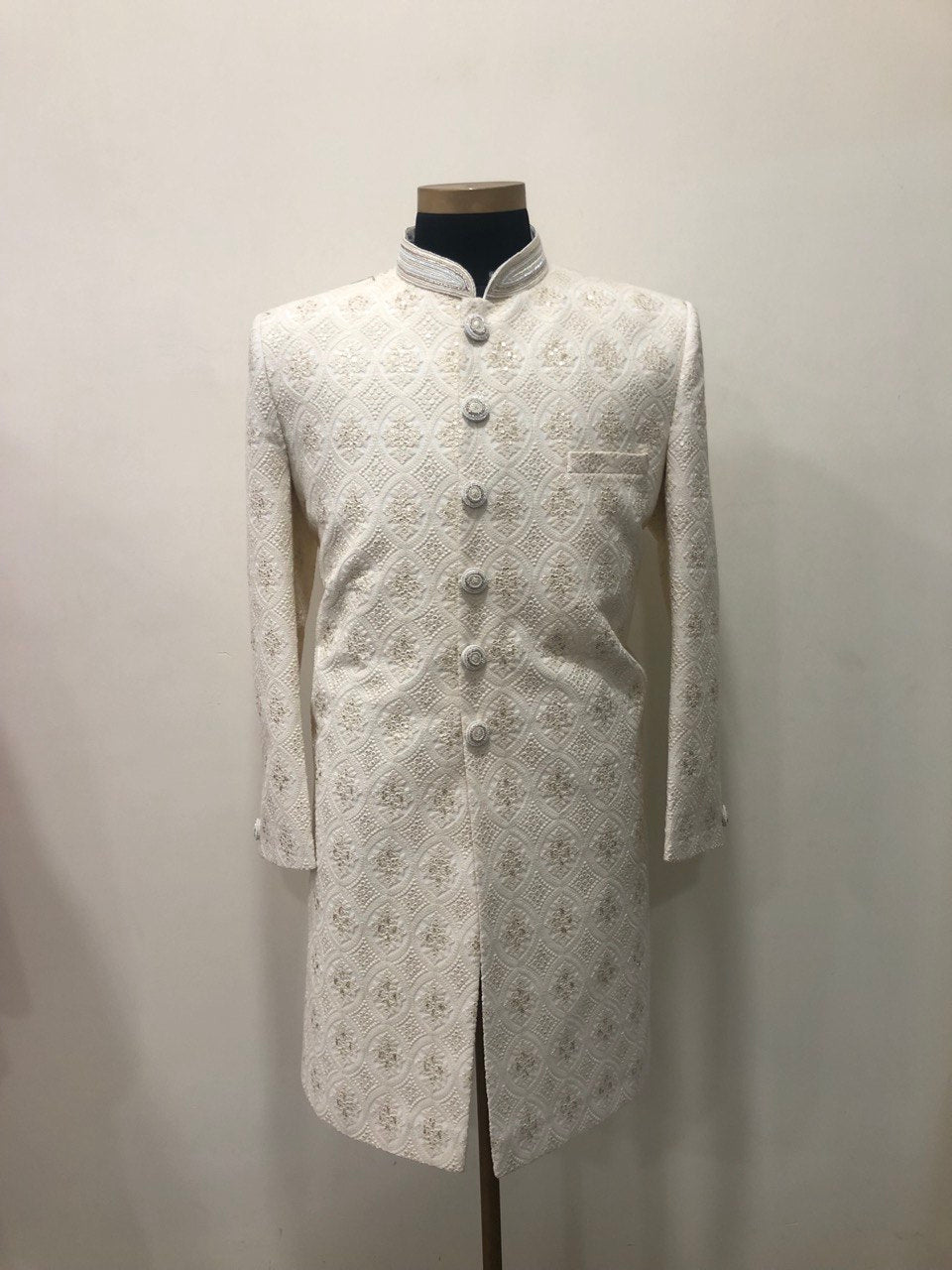 Ivory Asymettric Groomswear Sherwani Set